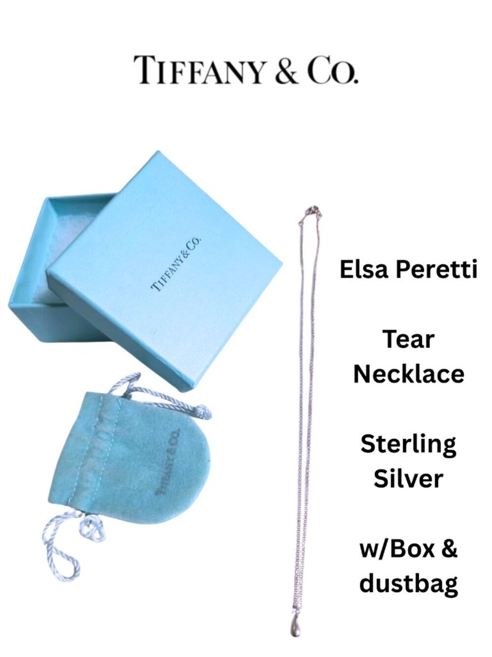 TIFFANY Silver Teard Elsa Peretti Necklace - Excellent Condition w/Box & Dustbag